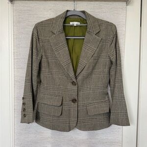 Vince Plaid Wool Blend Blazer with Lime Green Lining